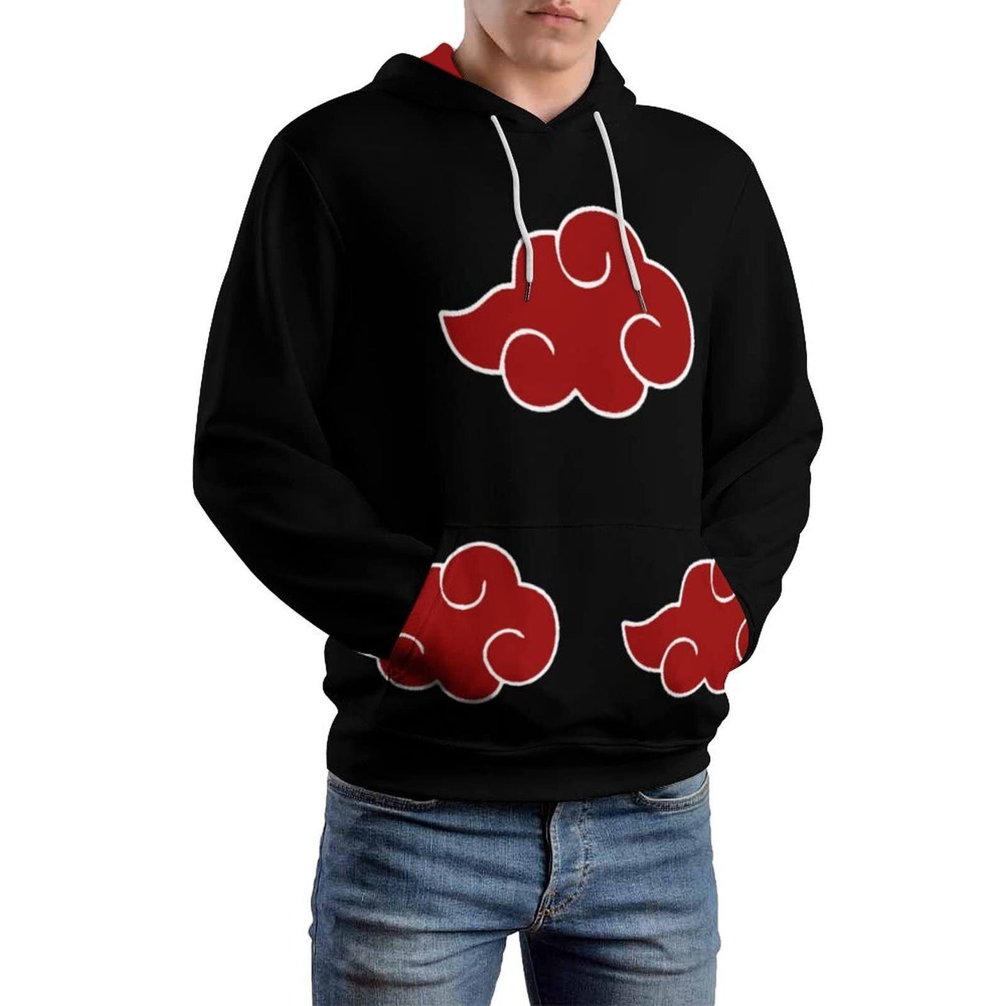 Anime Naruto Akatsuki Cloud Hoodie Sweatshirt Pull-Over Sweater Shirt W/Hood BLK