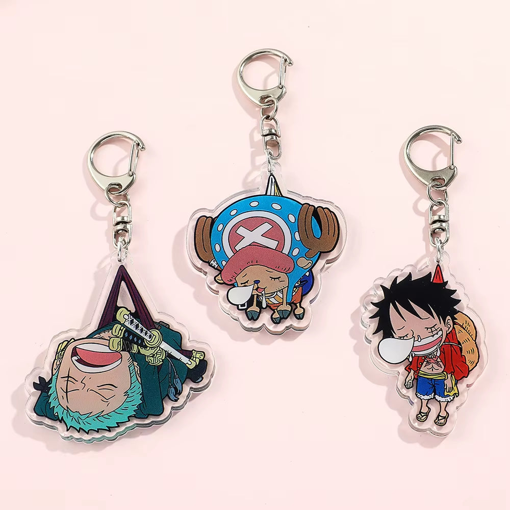 Anime ONE PIECE Keychain Cartoon Figure Monkey D Luffy and Roronoa Zoro