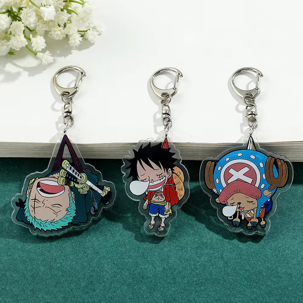 Anime ONE PIECE Keychain Cartoon Figure Monkey D Luffy and Roronoa Zoro