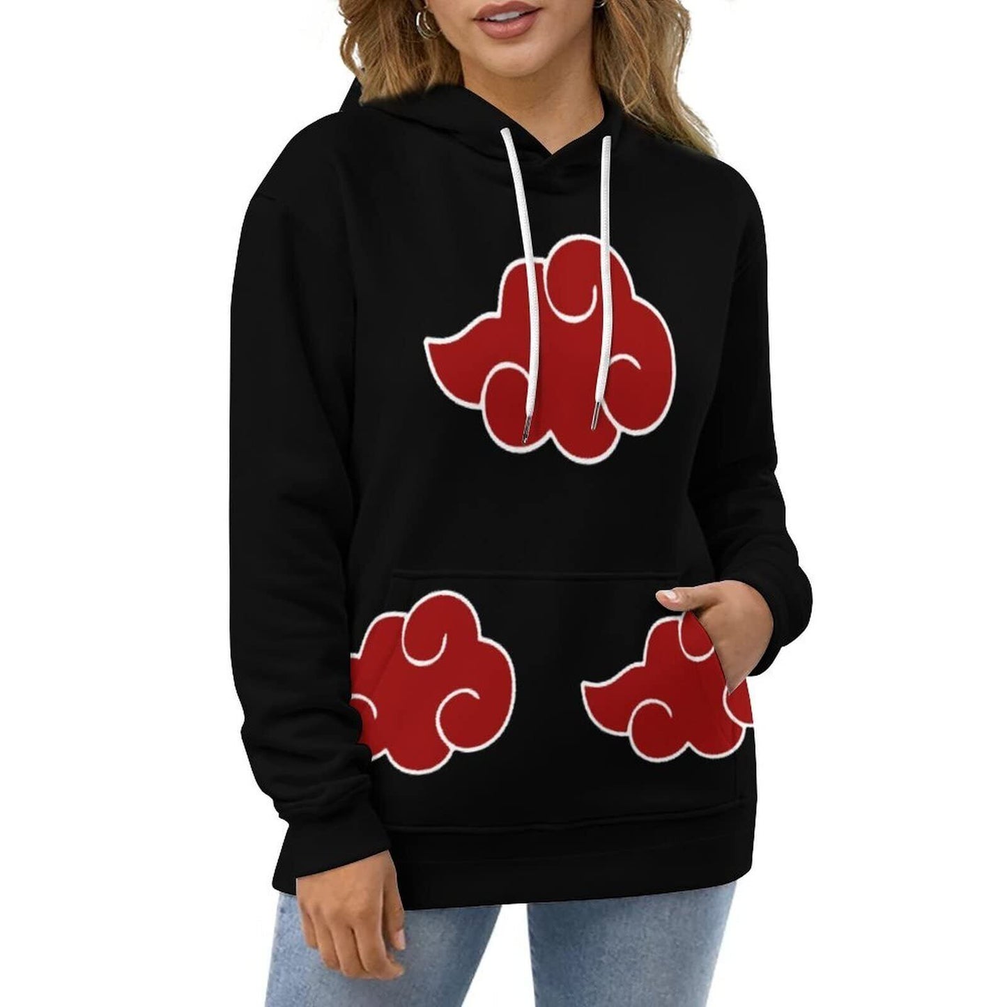 Anime Naruto Akatsuki Cloud Hoodie Sweatshirt Pull-Over Sweater Shirt W/Hood BLK