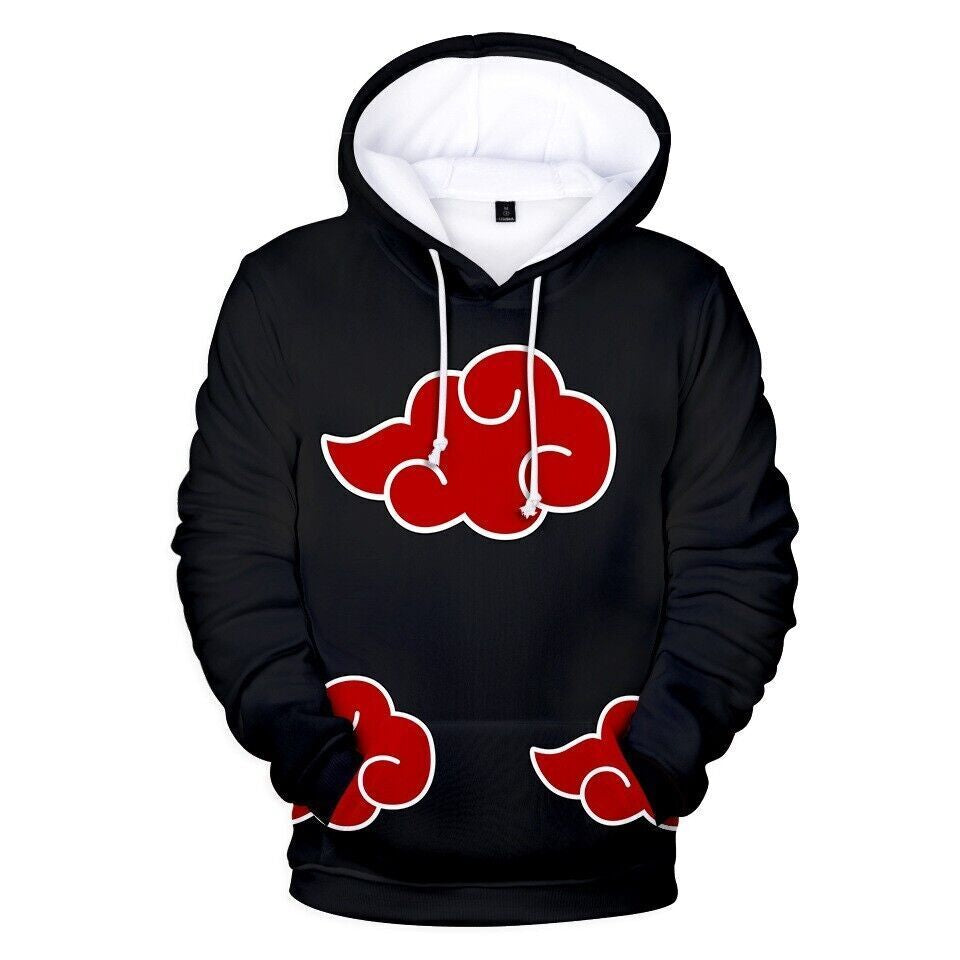 Anime Naruto Akatsuki Cloud Hoodie Sweatshirt Pull-Over Sweater Shirt W/Hood BLK