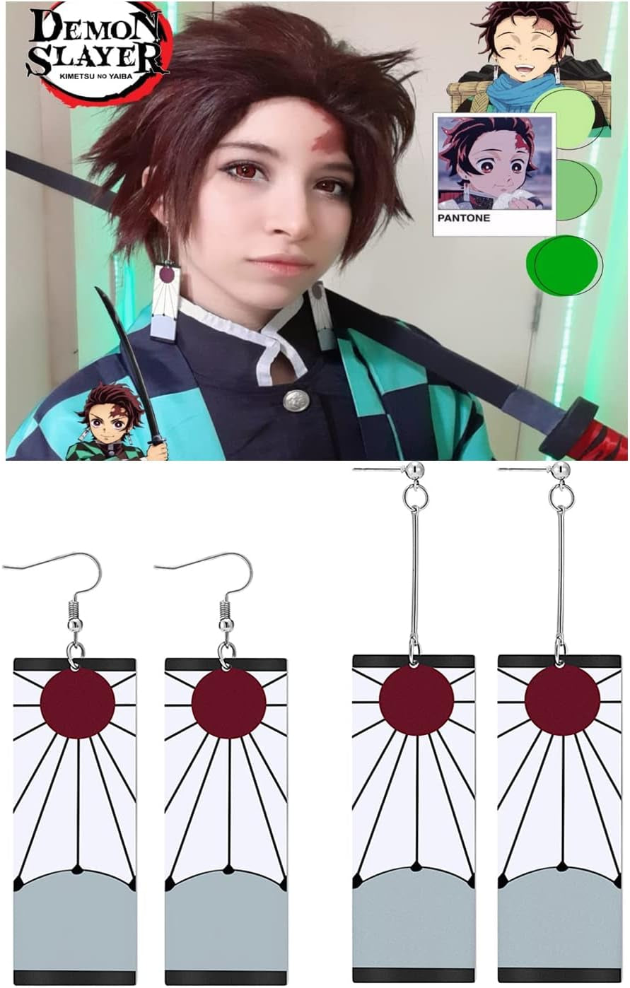 Tanjiro Earrings - Anime Demon Slayer Cosplay Ear Clips for Men & Women